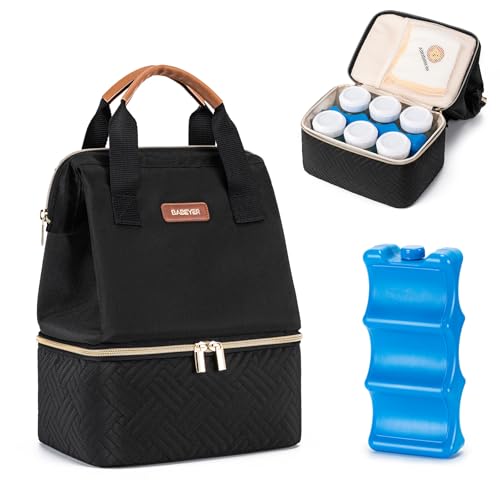Image of BABEYER Breastmilk Cooler Bag with Ice Pack Fits 6 Baby Bottles up to 5 Ounce, Breast Milk Pump Cooler Bag for Nursing Mom Daycare, Work, Travel- Black