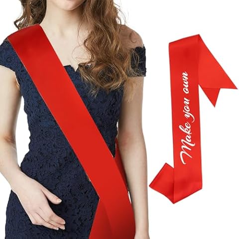 CIEHER Red Blank Sash, Birthday Sash, Bride to Be Sash, Plain Sash, Sashes for Pageants, Custom Sash, Prom Court Sash, Senior Sash 2024, Mom to Be Sash, Party Decorations, Make Your Own Sash Cover
