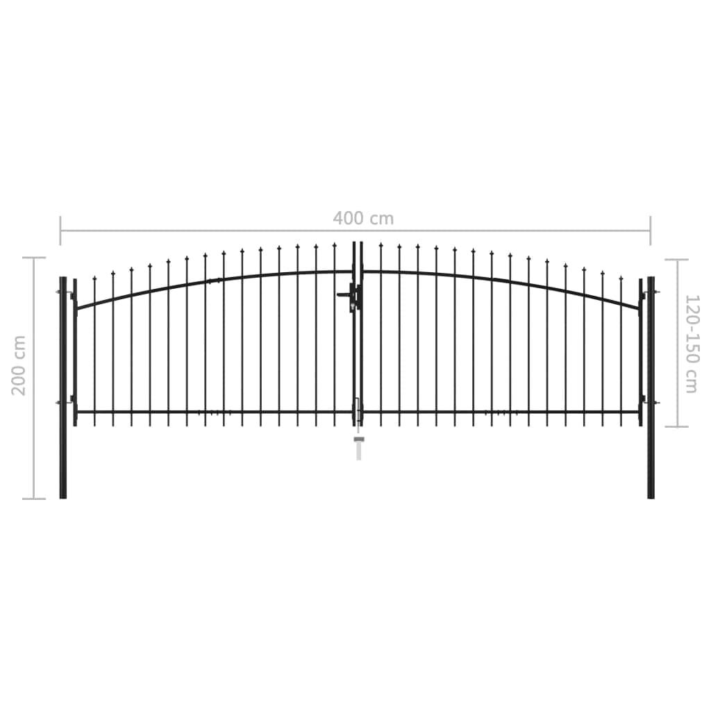 Puerta doble para valla Vallas Para Jardin Metalicas Puerta Jardin Metalica Puertas Metalicas Exterior Puerta De Verja Reja MetáLica PráCtica y Moderna 400x200 cm con puntas de lanza