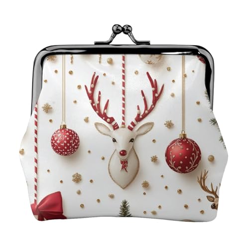 Pu Leather Buckle Coin Purse Winter-Christmas-Wonderland Girls Kiss-Lock Change Purse Wallets