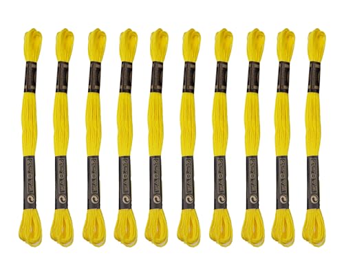 Image of 12 Skeins Embroidery Cotton Floss is 100% Egyptian Long Fiber Cotton of 8.75yds Each Cotton Cross Stitch Thread for Hand Embroidery DIY Creation and Friendship Bracelet String. (12, Yellow)