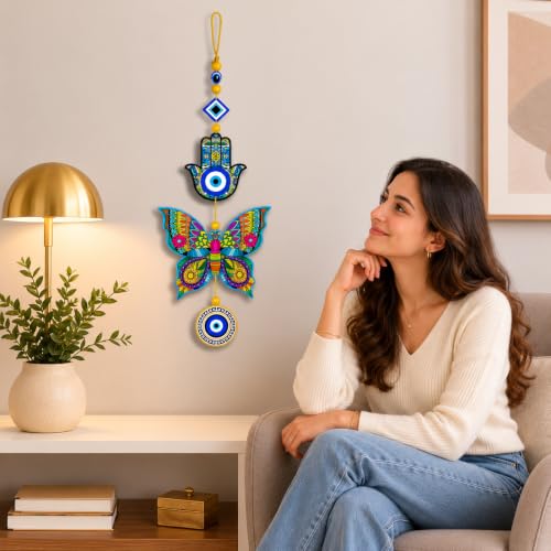 Image of createcrafts Evil Eye Wall Hanging Decoration for Home Decor| Living room wall Decor items | Door hanging | House warming gifts new home