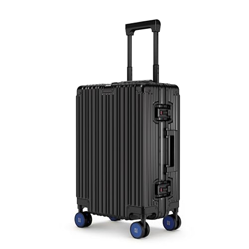 Image of EUME 100% Aluminium Cabin Trolley Bag Small for Travelling 50cm | Durable High-End 8 Silentrun 360 Degree Spinner Wheels | Premium Trolley Bag Small for Travel (Black with Blue Wheels)