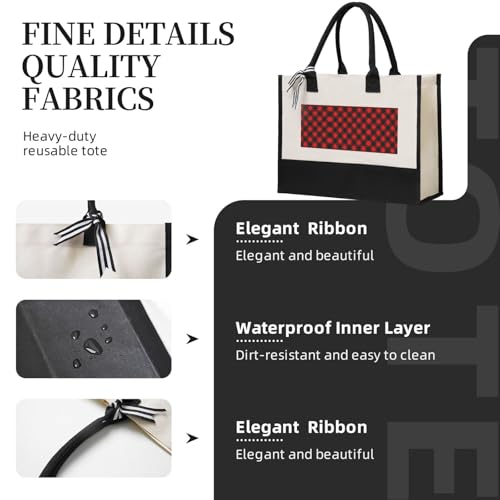 Red Black Lumberjack Buffalo Plaid Eco-Friendly Canvas Tote Bag - Reusable Shopping Bag For Travel, Beach, Gym & Gifts4
