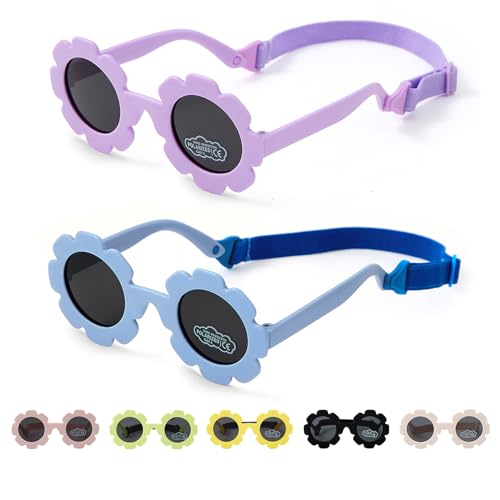 Komorebi Baby Girl Sunglasses with Strap Toddler Sunglasses Age 1-2 AdjustableFlower Design for Newborn Infant (0-24 Months)