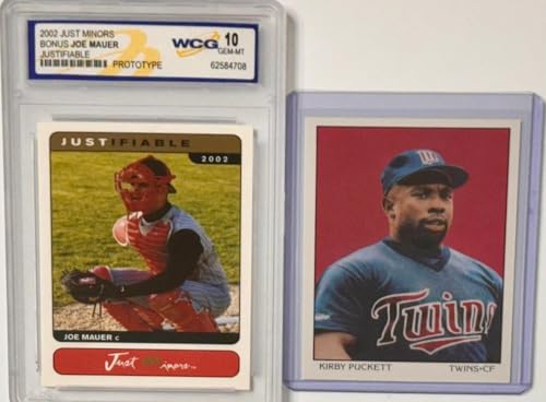 Joe Mauer 2002 Just Minors Baseball Card Prototype, Justifiable Series, WCG Graded 10 Gem-MT, Twins Catcher Bonus Card, Kirby Puckett Dream Team MLB Cards