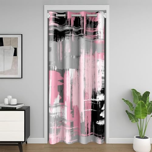 Homemissing Rose Gris Blanc Résumé Occultant Rideaux Géométrique Lignes rayées Rideau de Porte 106x203cm Salon Chambre Ultra Doux Modernee Art