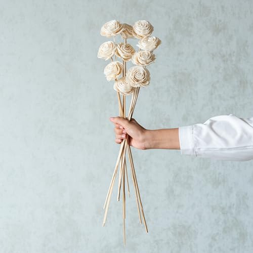 Image of White Sola Beauty Rose 8 cm On Stem (10 Sticks) | Natural Dried Flower |Eco-Friendly Flowers for Home, Office, Bedroom, Table Decoration and Craft Items Corner (Without Vase Pot)