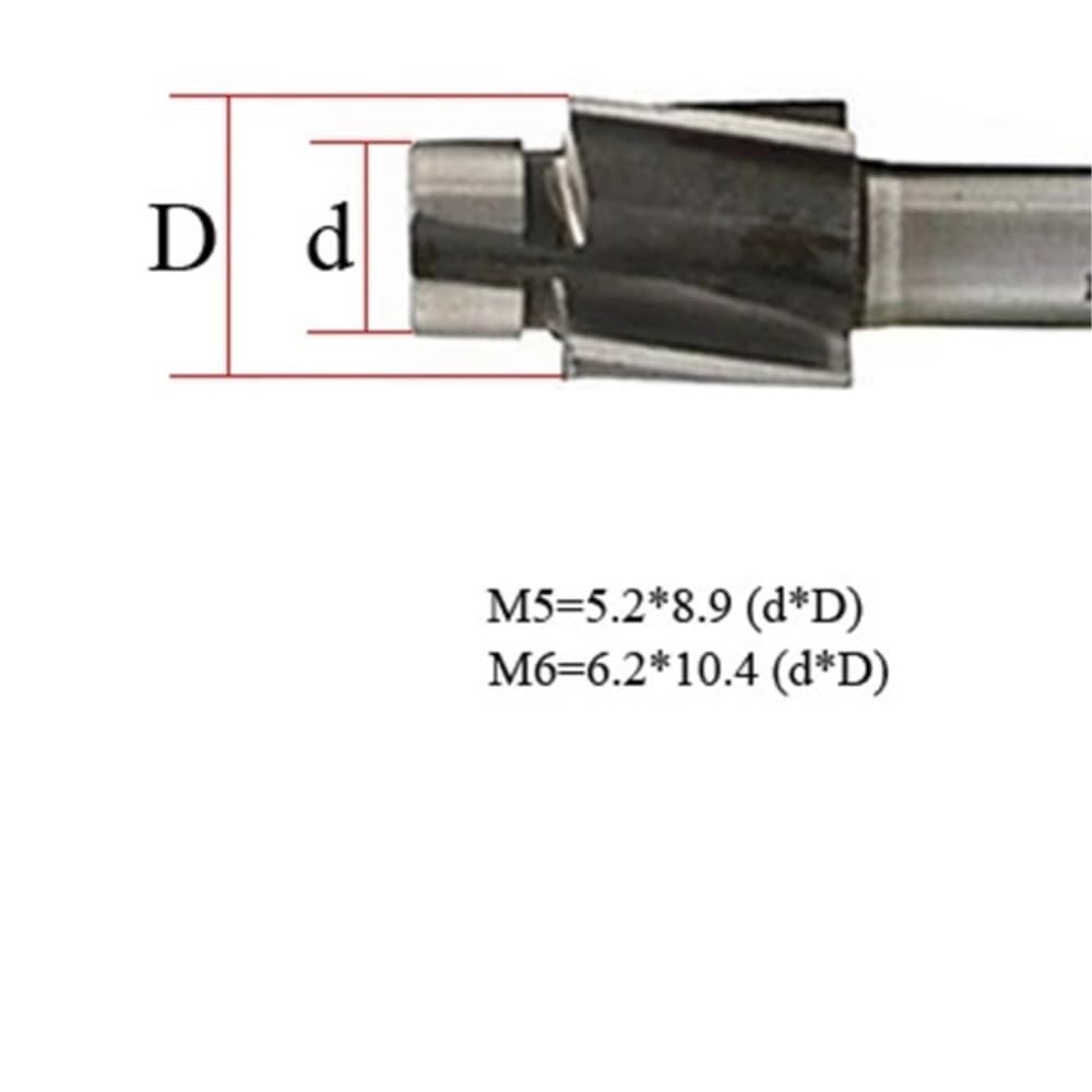 Broca HSS de avellanado 5,2 x 8,9 mm y 6, 10,4, Fresa Extremo M5/M6, Broca avellanadora Flautas(M5)
