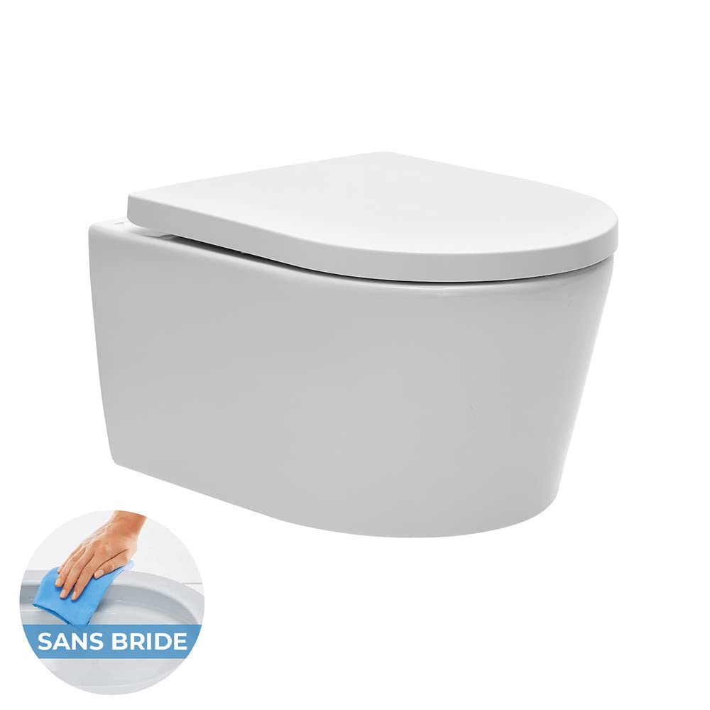 Pack Swiss Aqua Technologies WC suspendu complet Smart-SATrimless-4 | Toilette sans bride fixation invisible | Bâti-support autoportant robuste | Abattant softclose | Plaque de commande élégante