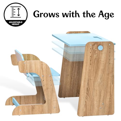Image of Alex Daisy Texas Height Adjustable Kids Study Table & Chair Set | Non-Toxic Safe Material | Soft Coated Premium Finish | Engineered Wood Kids Study Desk (Blue)