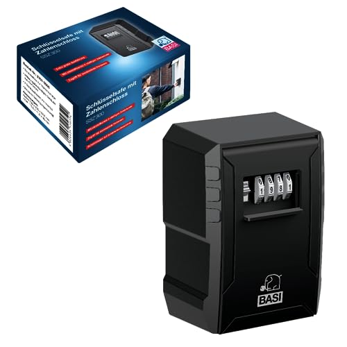 BASI | Schlüsselsafe XXL mit 4-stelliger Zahlenkombination | Wetterfest | Schlüssel Tresor | Schlüsselbox mit Zahlencode | Für Innen- und Außenbereich | Witterungsbeständig | Schwarz