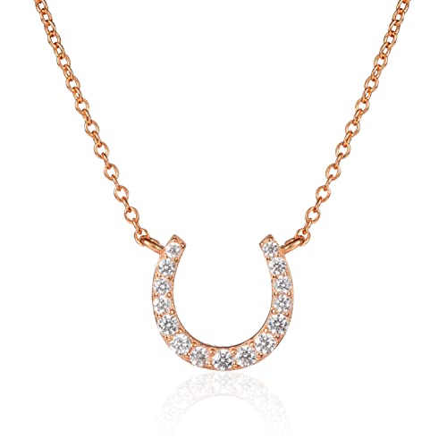 Diamond Treats Collier Pendentif Femme Or Rose en Fer a Cheval, Chaine et Pendentif Or Rose en Fer a Cheval pour Femme et Jeune Fille, Collier Fer a Cheval,...