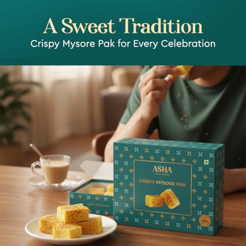 Image of ASHA SWEET CENTER Crispy Mysore Pak 150G|Premium Besan Mysore Pak|Traditional Flavor With Perfect Crispy And Delicious South Indian Ghee Mithai With Real Taste|Crunchy Gift Box For Special Occasion