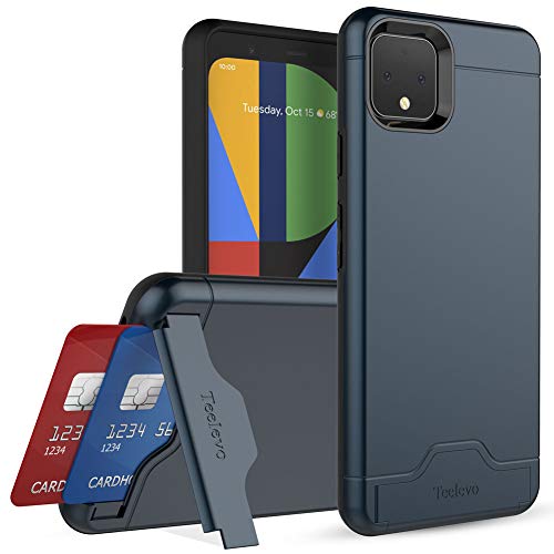 Teelevo Wallet Case for Google Pixel 4 XL, Dual Layer Case with Card Slot Holder and Kickstand for Google Pixel 4 XL - Navy Blue