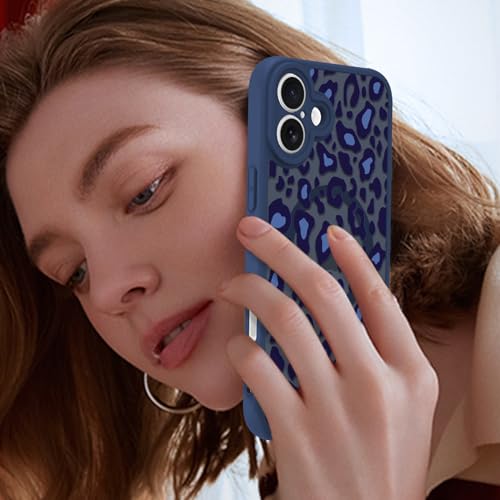 Image of KANGHAR Case for iPhone 16 Blue Leopard Printed Pattern | Cute Cheetah [Compatible with Magsafe] Protective Magnetic Case for Girls Women 6.1 inch