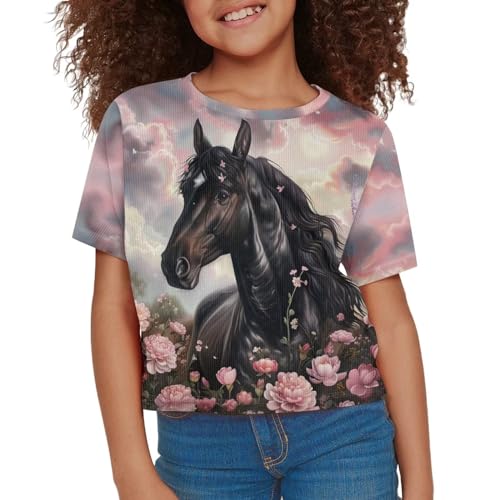 Image of Kids T Shirt Short Sleeve Crop Tops for Girls Summer Clothes Pullover Tees Shirt 5-14