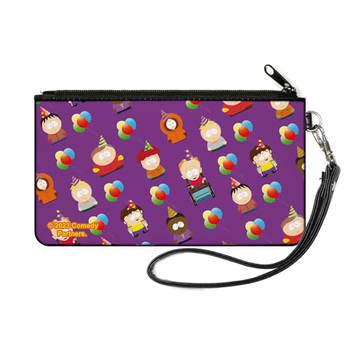 Buckle-Down Comedy Central Zip Around Wallet, South Park Birthday Party Character Poses and Balloons Purple, Canvas
