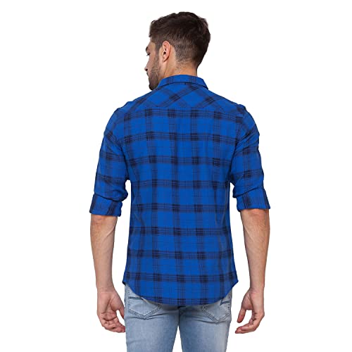 Image of Spykar Men's Regular Fit Raised Collar Full Sleeve Checked Casual Shirts