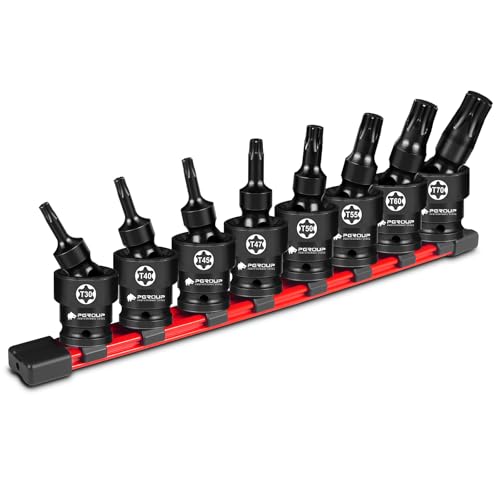 Drive Universal Swivel Impact Torx Socket Set, T30-T70, CR-MO Wobble Star Sockets With Hanging Bracket for Dead Angles - image 1