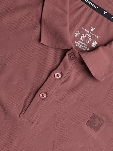 Image of TECHNOSPORT Men's Slim Fit Jacquard Textured Polo Sports T-Shirt with Cotflex, UPF50+ for Regular use