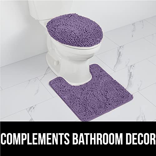 Image of Gorilla Grip Shaggy Chenille Square U-Shape Contoured Mat for Base of Toilet, 22.5x19.5 Size, Machine Wash and Dry, Soft Plush Absorbent Contour Carpet Mats for Bathroom Toilets, Purple