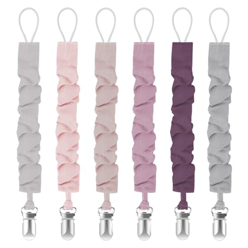 Image of Tender Babe Pacifier Clips for Baby Girls and Boys, Pacifier Holders for Teething Relief and Baby Essentials, Safe for Newborns (6 Pack)