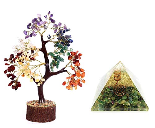 Crocon Seven Chakra Gemstone Tree with Ruby Zoisite Gemstone Orgone Pyarmid for Energy Generator Chakra Stone Balancing EMF Protection Reiki Crystal Healing Spiritual Meditation Enhance Decor Tree