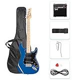 GLARRY Full Size Electric Guitar for Music Lover Beginner with 20W Amp and Accessories Pack Guitar Bag (Blue)