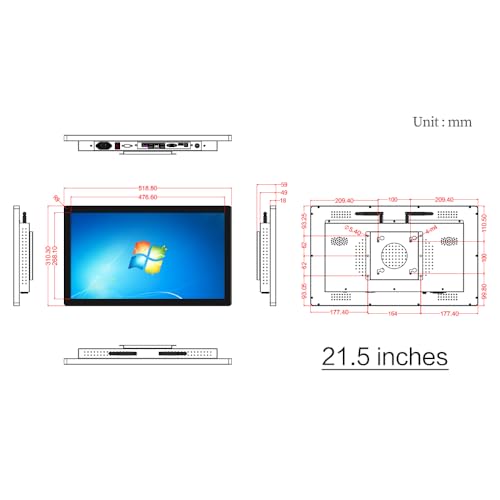 Image of 21.5 inch Capacitive Touch Screen Computer Panel PC,Intel i5-3210M /i5-4200U /i7-8565u /i5-10210U,Windows 10