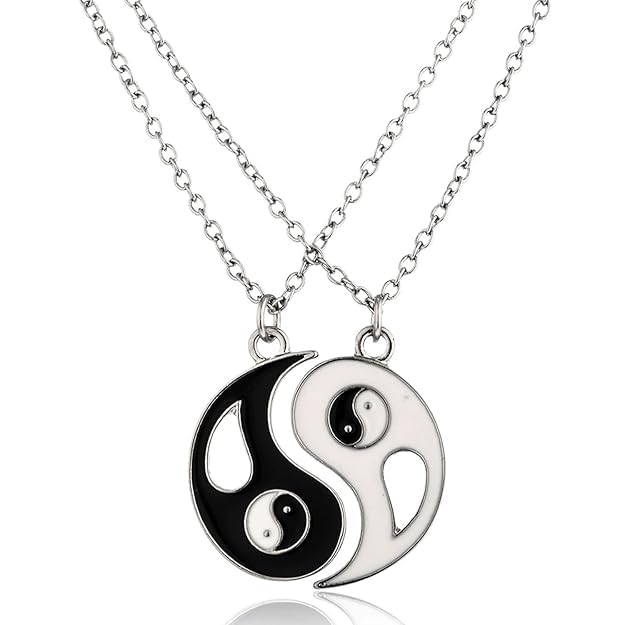 Yin Yang Necklace Pendant for Men Women | Matching Couples Friendship BFF Jewelry | Black White Tai Chi Pendant for Boyfriend Girlfriend | Stainless Steel Unisex Gift (2 psc)