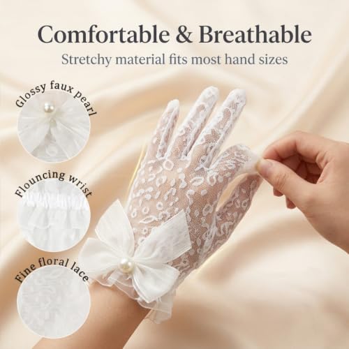 Image of PATPAT Bridal Wedding White Gloves for Women with Pearl, Elegant Lace Gloves for Women Princess Glove for Bride, Cosplay & Formal Events Banquet Stage Performance Accessories