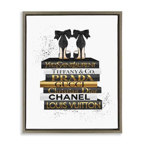 Image of Glam Bookstack Animal Print, 24 x 30 Inch Canvas in Floater Frame | Stupell Industries . By Amanda Greenwood . Ready to hang . Made in USA