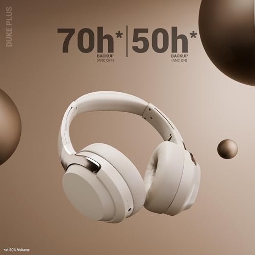 Image of ZEBRONICS Duke Plus, Wireless Over Ear Headphone with ANC, ENC, Gaming Mode, Dual Pairing, Rapid Charge, Upto 70* Hours Backup, Bluetooth v5.4, AUX, Comfortable Earcushion, Deep Bass (Beige)