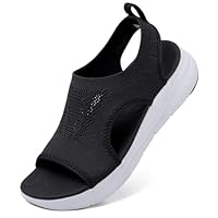 VTASQ Sandals Womens Summer Wedge Sandals Slingback Orthopedic Slide Sport Sandals Walking Sandals Beach Water Shoes Casual Thick Bottom Knit Sandals Open Toe Black White UK 5
