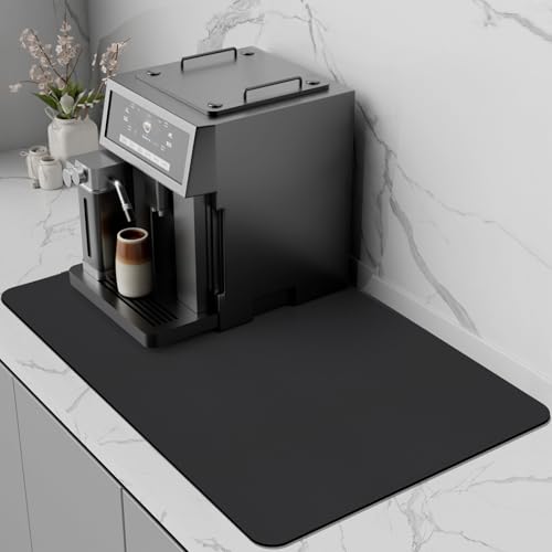 SARTNP Coffee Mat Coffee Machine Mat Rubber Backed Absorbent Dish Drying Pad for Kitchen Counter Bar Accessories (Black 30 x 40 cm)