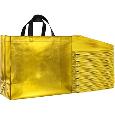 BLEWINDZ 60Pcs Large Gift Bags, Glossy Reusable Gift Bags Gold Tote Bags with Handles for Birthday, Bridesmaid, Wedding, Party Favors Cover