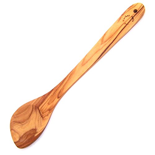 Large Hand Carved Olive Wood Corner or Pointed SpoonSpatula - 135 Inches - Asfour Outlet Trademark