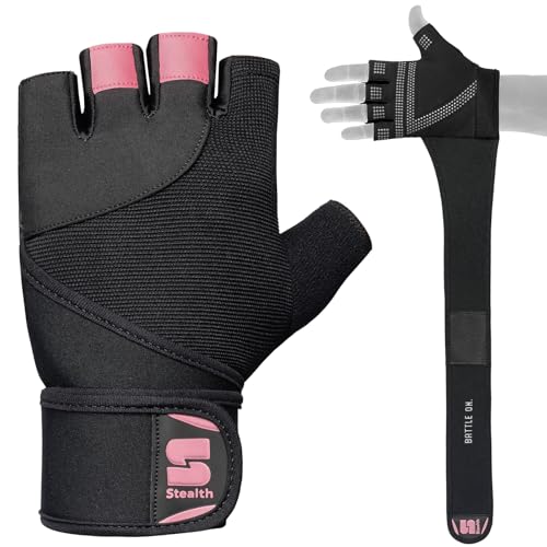 Stealth Sports Weight Lifting Gloves with Wrist Wrap Support Padded Palm Protection Exercise Gym Workout Gloves Men & Women Training Fitness Weightlifting Bodybuilding,E9(Pink,M)