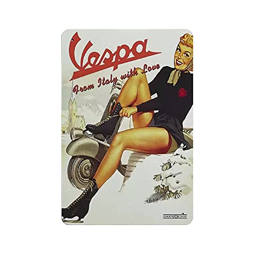 KEYGAMER Plaque en métal Vespa vintage - Décoration murale - 20,3 x 30,5 cm