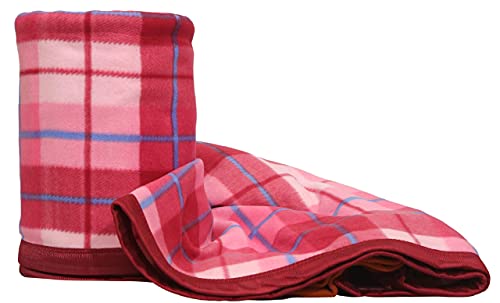 Image of Modern Check All Season Polar Fleece Single Bed Blanket, 60X90 Inches - Pink, 300 TC