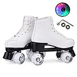 ESTABLE Y SEGURO: Los patines clásicos de doble fila están diseñados para ser más seguros y son muy adecuados para principiantes y hombres y mujeres. Con cabezal de freno de goma, ruedas de PU resistentes al desgaste, soporte de acero plástico duradero, soporte de carga fuerte, para garantizar la mejor seguridad.