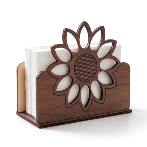 ChayWillow Wooden Sunflower Napkin Holder Rustic Hollow-Cut Design | Farmhouse Style, Natural Wood, Tabletop Organizer, Kitchen & Dining Use, Wedding & Party Decor - image 1