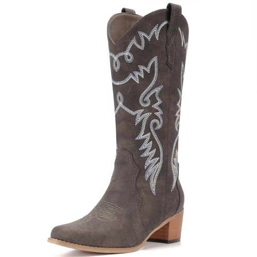 Image of IXU Cowboy Boots Women Pointy Toe Women's Mid Calf Western Cowgirl Boots | Casual Boots