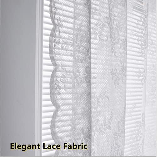 Deeprove Lace Curtains 84 Inches Long 2 Panels Set, White Sheer Florals Embroidery Vintage Voile Window Panel Treatment Pair Ruffled Decor Drapes for Bedroom/Kitchen, Rod Pocket, Width 57"x Length 84"