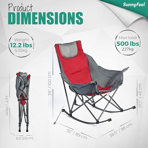 SUNNYFEEL Oversized Rocking Camping Chair, Fully Padded Patio Chair with Side Pocket, High Back Portable Lawn Recliner with Headrest, Outdoor Camp Rocker Chairs for Adults Heavy Duty 500 LBS Carry Bag — view 3