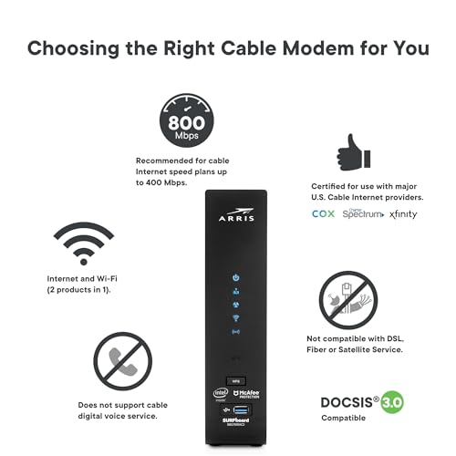 Image of Arris (SBG7600AC2-RB) - Modem Router Combo - DOCSIS 3.0 & AC2350 WiFi, [Check with Your Provider for Compatibility] Four 1 Gbps Ports, 800 Mbps Max Speeds - Renewed