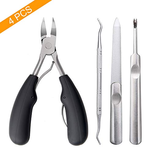 4Pcs Ingrown Toe Nail Clippers Tool Set, Stainless Steel Professional Ingrown or Thick Toenails Trimmer, Nail Clipper, Cuticle Fork, Nail File, Nail Cleaner Tool, Suitable for the Seniors, By ONEKOO