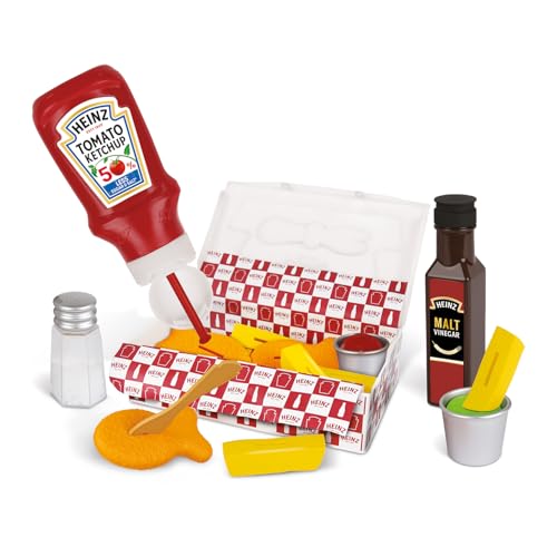 Casdon Heinz Fish & Chips Takeaway Set | Classic Fish & Chips Play Set For Children Aged 3+ | Ideal For Imaginative Play | Squeezy Ketchup Bottle, Vinegar Bottle, And Flip & Dip Pots Included!