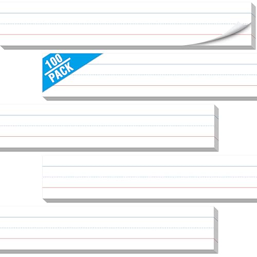 100er-Pack Satzstreifen, weiße Satzstreifen liniertes Papier für Handschriftübungen Lernwerkzeug Klassenzimmer Schule, Bürobedarf (7,6 x 43 cm)